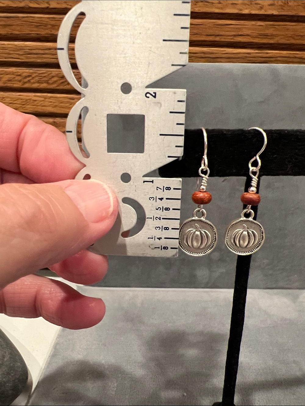Pumpkin charm sterling 925 dangle earrings Picasso Jasper gemstones - Picture 7 of 9